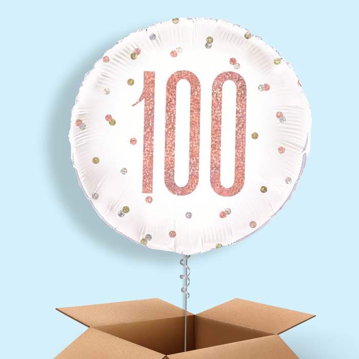 Rose Gold Holographic 100th Birthday Balloon in a Box - 1 Balloon | Small Indoor Plants