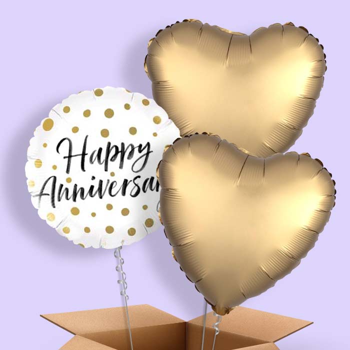 Happy Anniversary Gold Dots Balloon in a Box - 3 Balloon | Small Indoor Plants