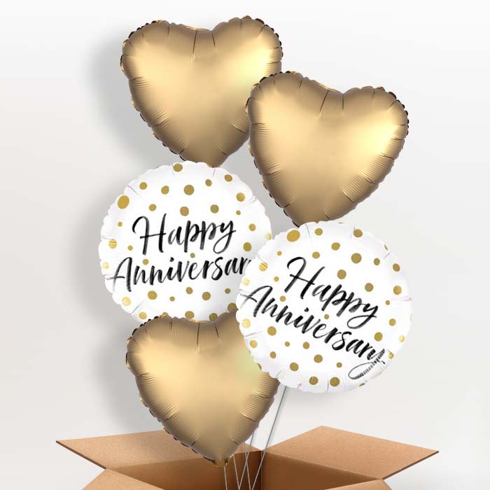 Happy Anniversary Gold Dots Balloon in a Box - 5 Balloon | Small Indoor Plants