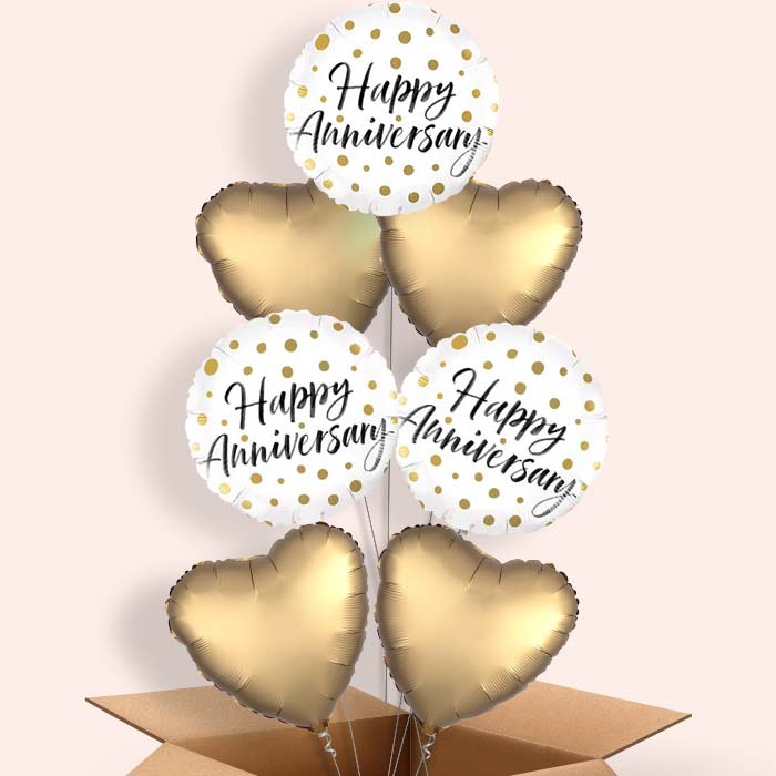 Happy Anniversary Gold Dots Balloon in a Box - 7 Balloon | Small Indoor Plants