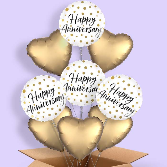 Happy Anniversary Gold Dots Balloon in a Box - 9 Balloon | Small Indoor Plants