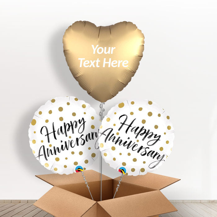 Personalised Foil Anniversary Balloons - Gold Dot - Balloon Trio | Small Indoor Plants
