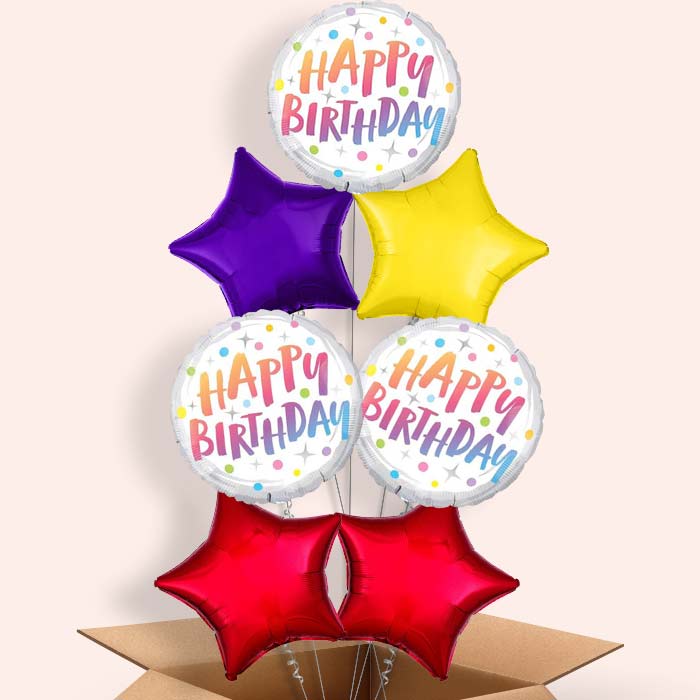 Rainbow Dots Pastel Birthday Balloons in a Box - 7 Balloon | Small Indoor Plants