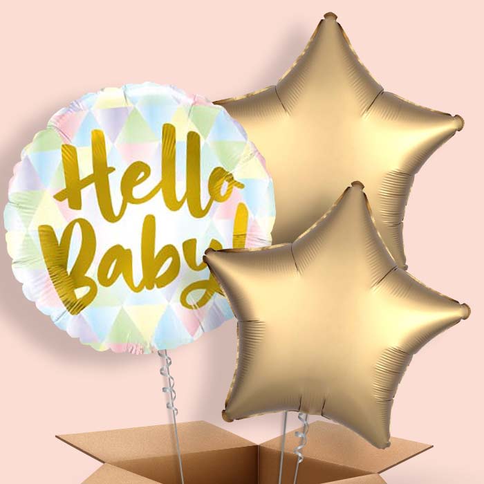 Hello Baby Helium Balloons Delivered Inflated - 3 Balloon | Small Indoor Plants
