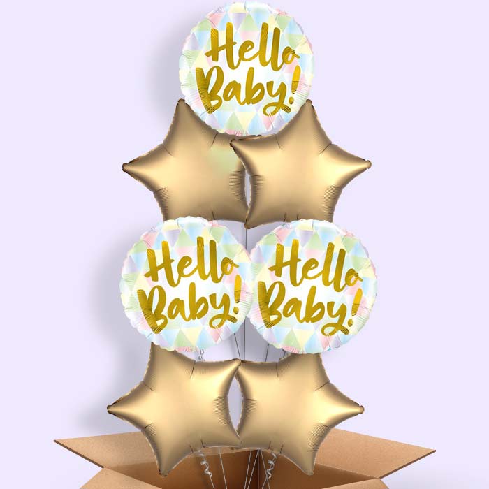 Hello Baby Helium Balloons Delivered Inflated - 7 Balloon | Small Indoor Plants
