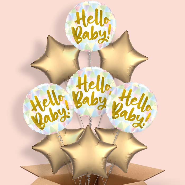 Hello Baby Helium Balloons Delivered Inflated - 9 Balloon | Small Indoor Plants