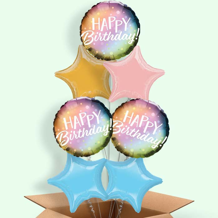 Metallic Pastel Happy Birthday  Balloon in a Box - 7 Balloon | Small Indoor Plants