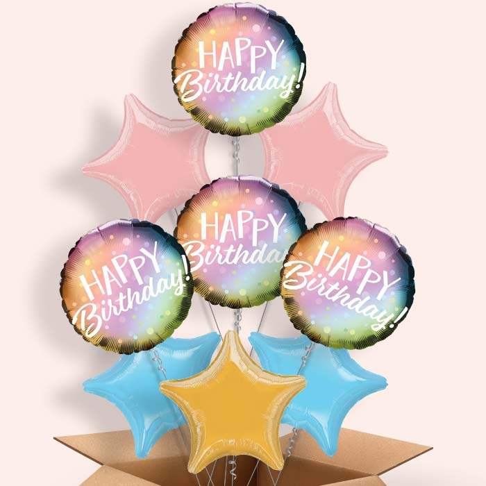 Metallic Pastel Happy Birthday  Balloon in a Box - 9 Balloon | Small Indoor Plants