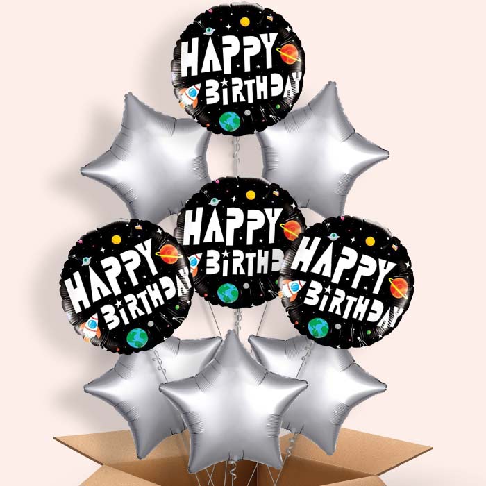 Space Happy Birthday Helium Balloons in a Box - 9 Balloon | Small Indoor Plants