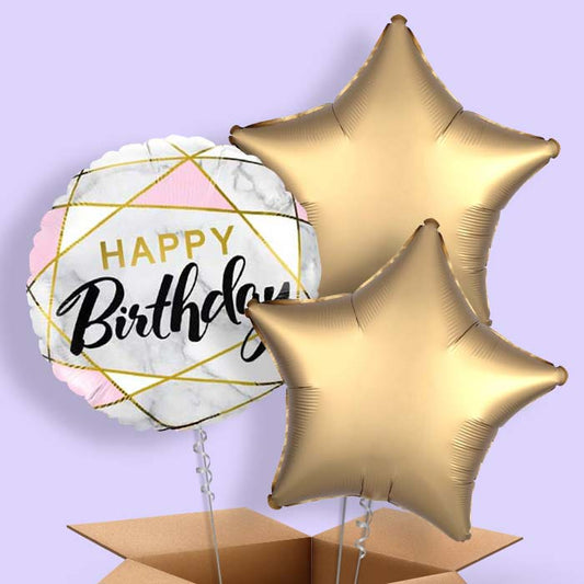 Marble Effect Happy Birthday Balloon in a Box - 3 Balloon | Small Indoor Plants