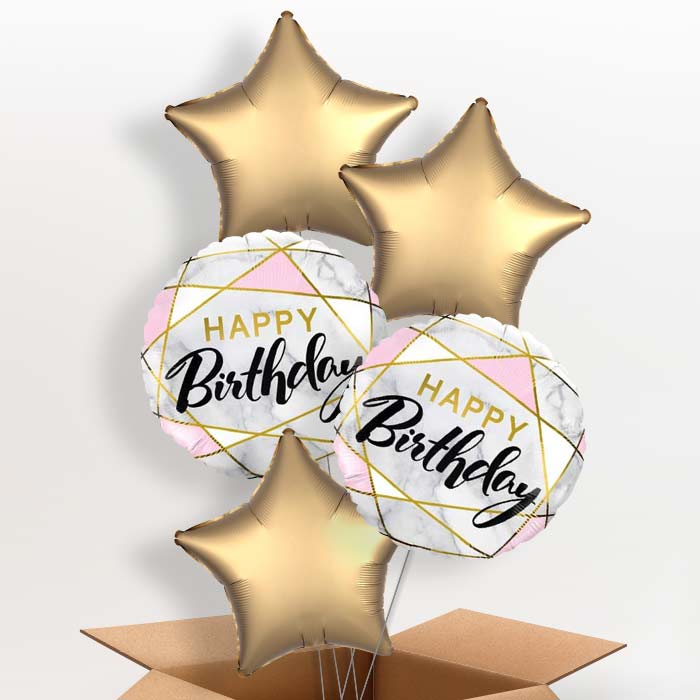 Marble Effect Happy Birthday Balloon in a Box - 5 Balloon | Small Indoor Plants