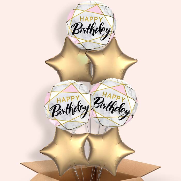 Marble Effect Happy Birthday Balloon in a Box - 7 Balloon | Small Indoor Plants