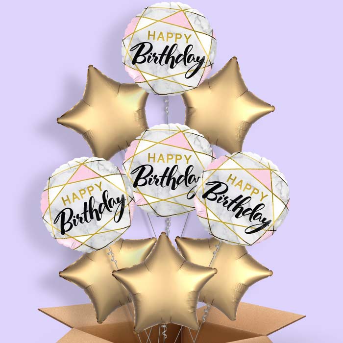 Marble Effect Happy Birthday Balloon in a Box - 9 Balloon | Small Indoor Plants