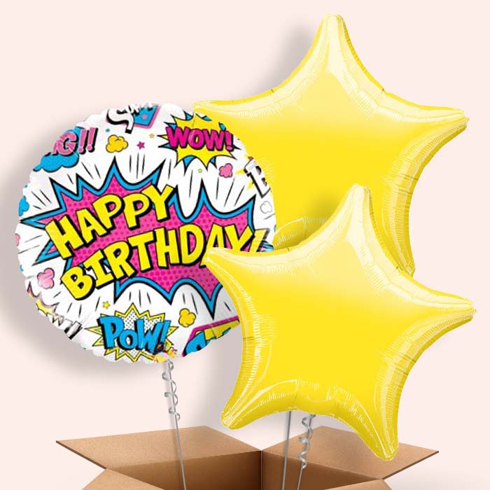 Superhero Balloons in a Box (White Pow) - 3 Balloon | Small Indoor Plants