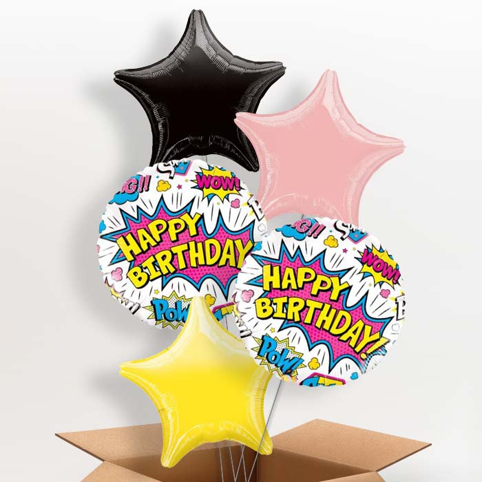Superhero Balloons in a Box (White Pow) - 5 Balloon | Small Indoor Plants