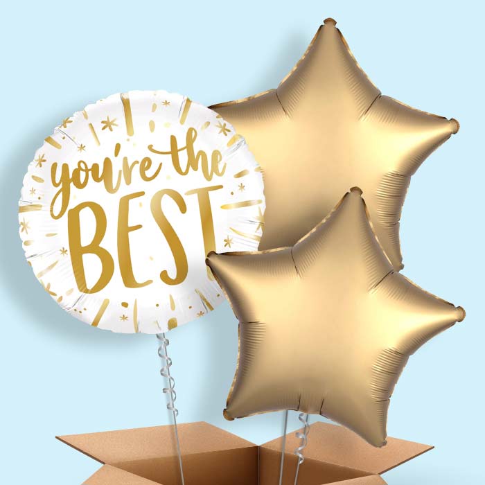 Gold You're the Best 3 Balloon Cluster in a Box