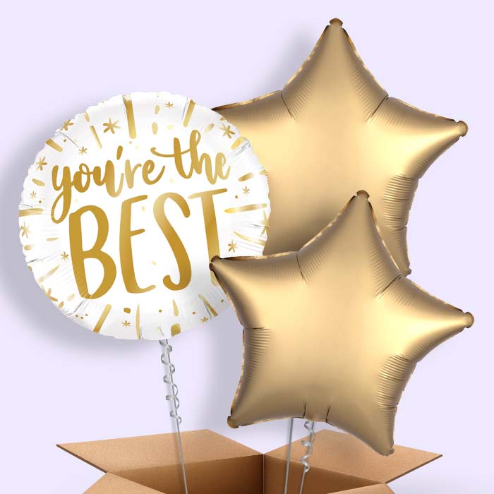 Gold You're the Best 5 Balloon Bouquet in a Box