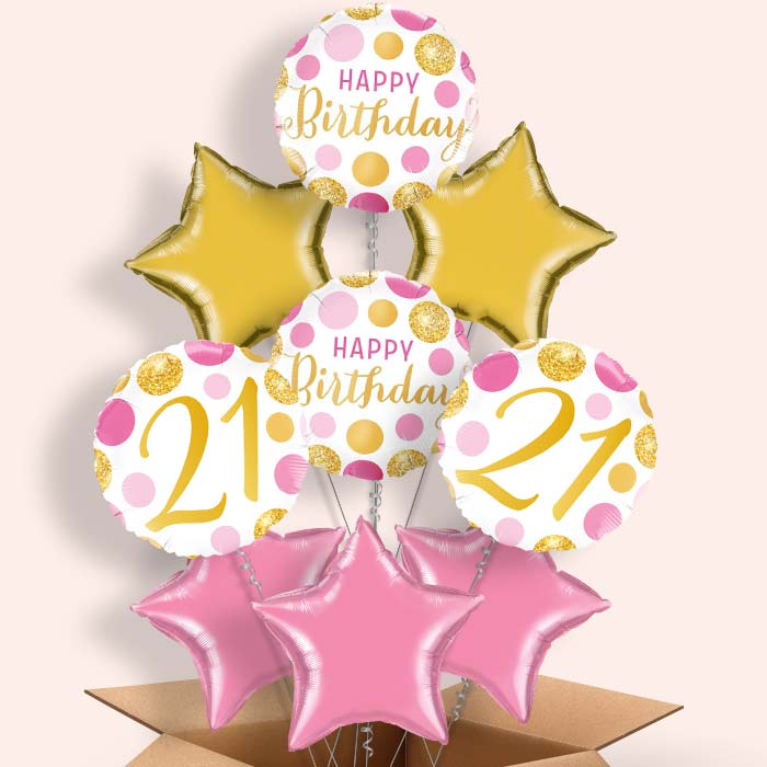 Pink and Gold Dots 21st Birthday Balloon in a Box - 9 Balloon | Small Indoor Plants