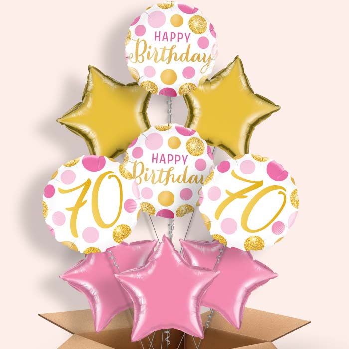 Pink & Gold 70th Birthday Balloon in a Box - 9 Balloon | Small Indoor Plants