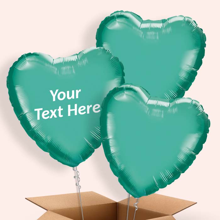 Personalised Chrome Green Heart Balloon in a Box - 3 Balloon | Small Indoor Plants