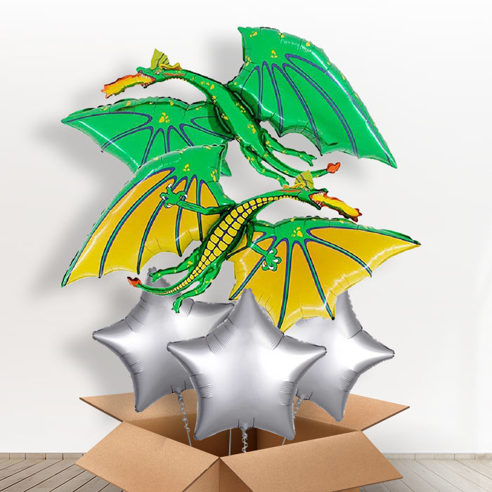 Green Helium Dragon Balloon in a Box Gift - With 3 Plain Balloons | Small Indoor Plants