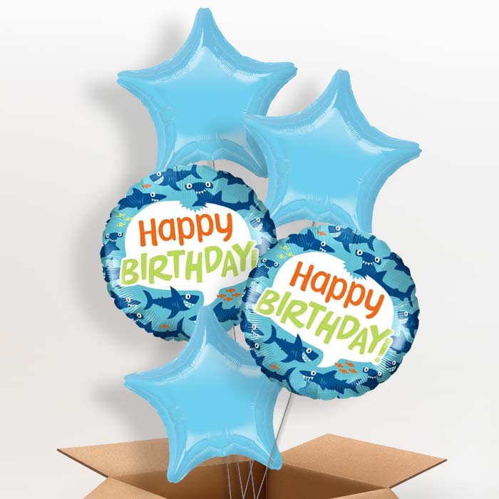 Shark Birthday Balloons in a Box - 5 Balloon | Small Indoor Plants