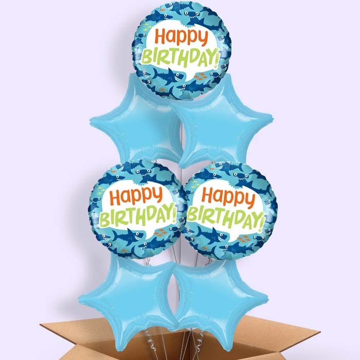 Shark Birthday Balloons in a Box - 7 Balloon | Small Indoor Plants