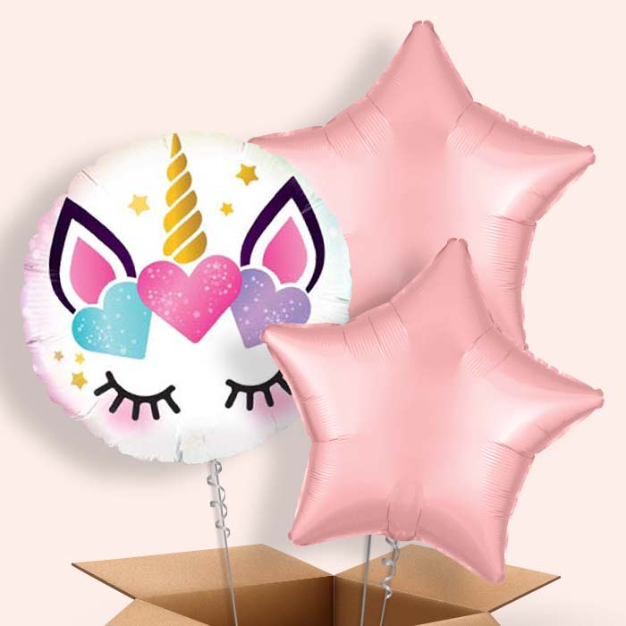 Eyelash Unicorn Balloons in a Box - 3 Balloon | Small Indoor Plants