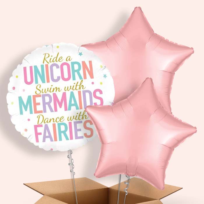 Unicorn Mermaid Fairies Helium Balloon in a Box - 3 Balloon | Small Indoor Plants