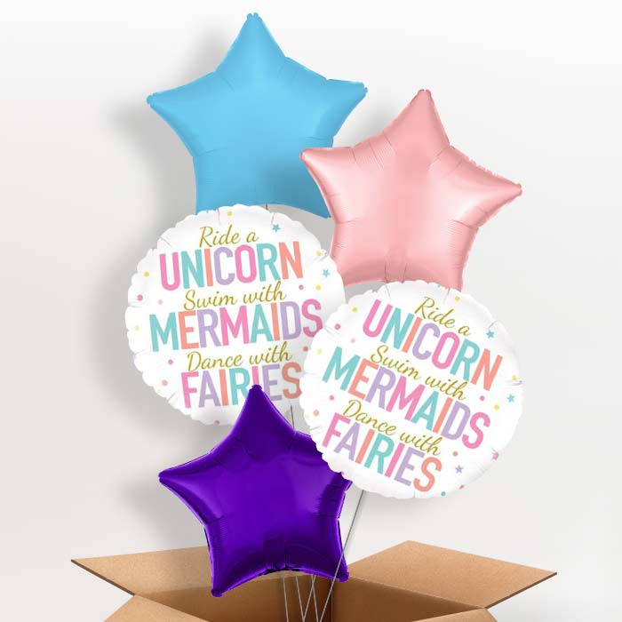Unicorn Mermaid Fairies Helium Balloon in a Box - 5 Balloon | Small Indoor Plants