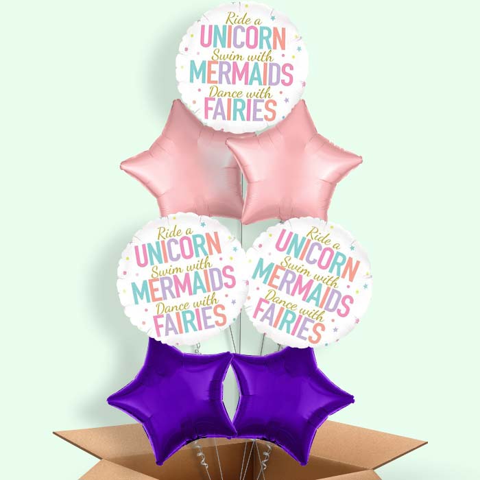 Unicorn Mermaid Fairies Helium Balloon in a Box - 7 Balloon | Small Indoor Plants