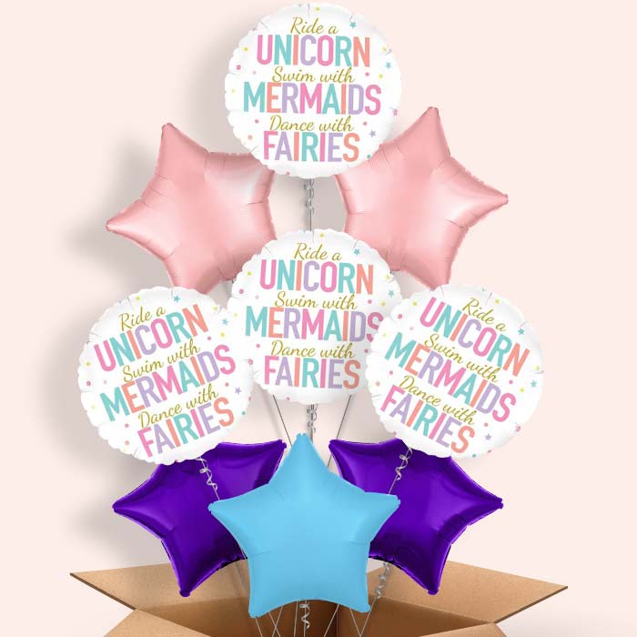 Unicorn Mermaid Fairies Helium Balloon in a Box - 9 Balloon | Small Indoor Plants