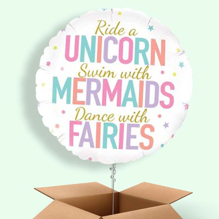 Unicorn Mermaid Fairies Helium Balloon in a Box - 1 Balloon | Small Indoor Plants