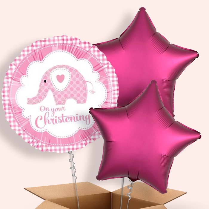 Christening Balloon in a Box (Pink Elephant)