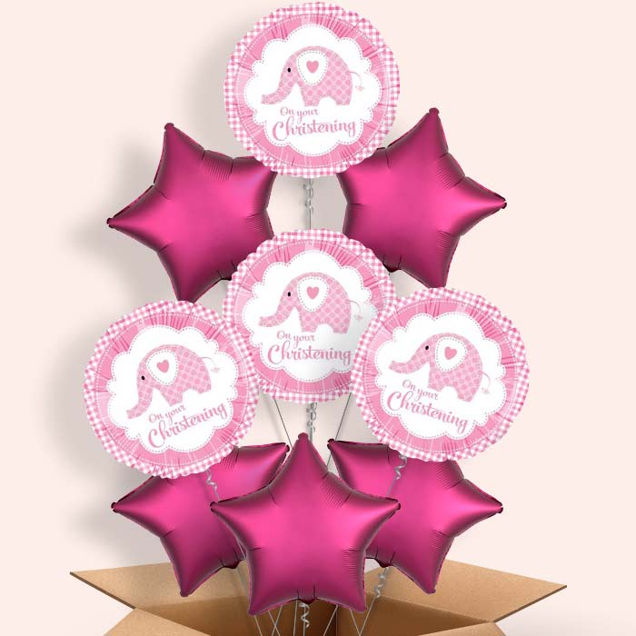 Christening Balloon in a Box (Pink Elephant)