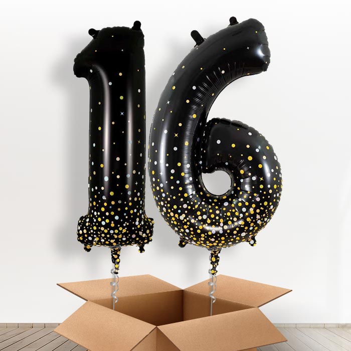 Black and Gold 16 Balloons in a Box