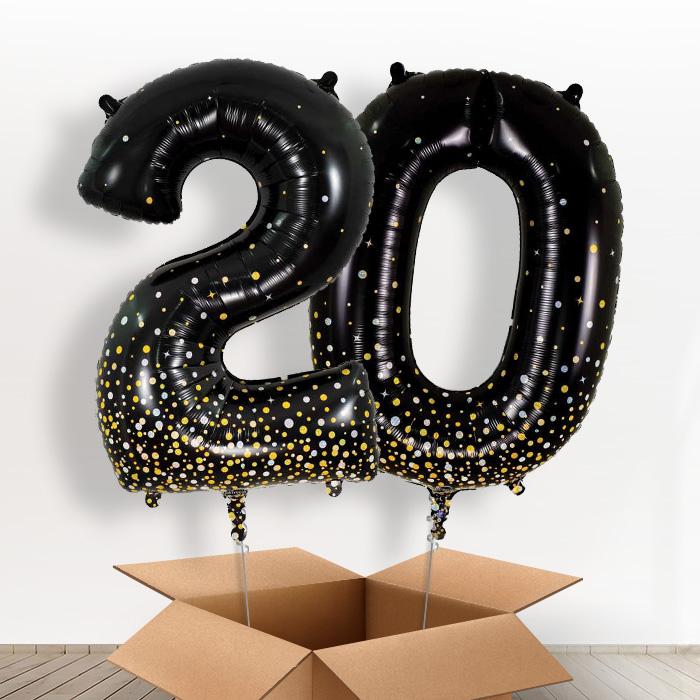 Black and Gold 20 Balloons in a Box - Giant Numbers | Small Indoor Plants