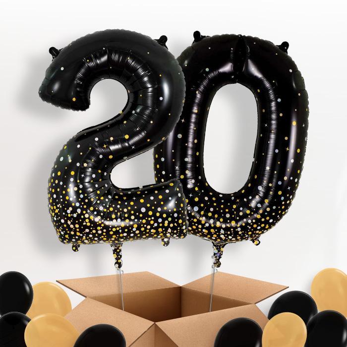 Black and Gold 20 Balloons in a Box - Package | Small Indoor Plants
