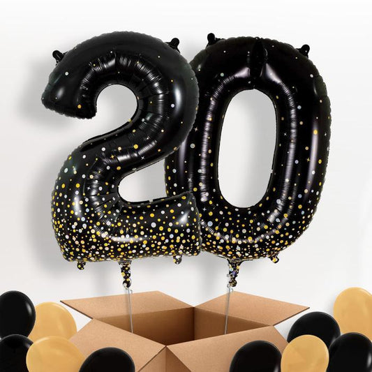 Black and Gold 20 Balloons in a Box - Package | Small Indoor Plants