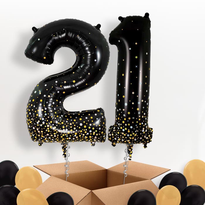 Black and Gold 21 Balloons in a Box - Package | Small Indoor Plants