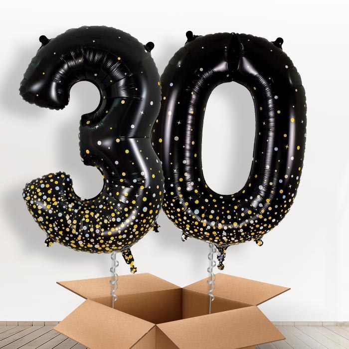 Black and Gold 30 Balloons in a Box - Giant Numbers | Small Indoor Plants