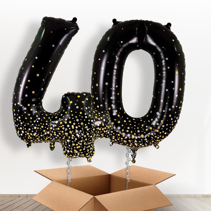 Black and Gold 40 Balloons in a Box - Giant Numbers | Small Indoor Plants