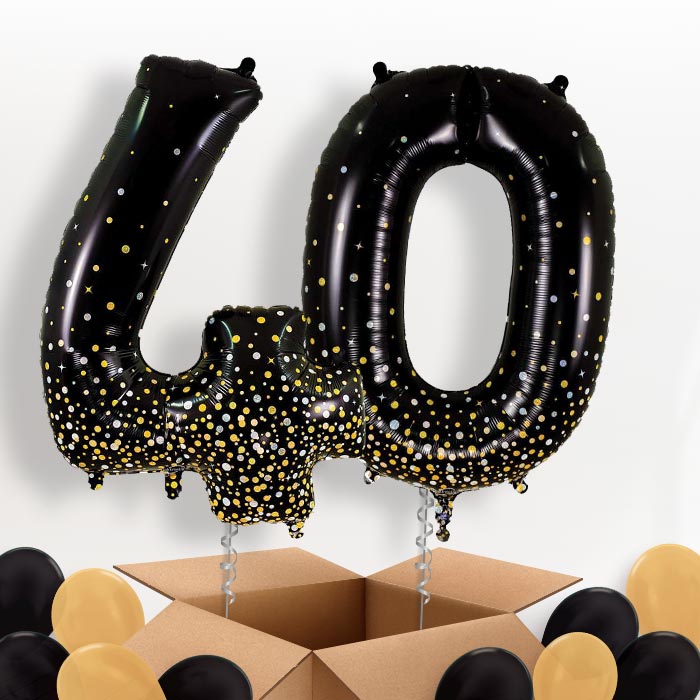 Black and Gold 40 Balloons in a Box - Package | Small Indoor Plants