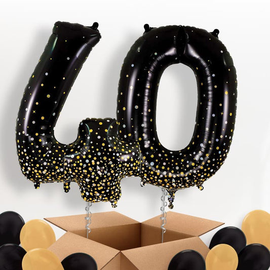 Black and Gold 40 Balloons in a Box - Package | Small Indoor Plants