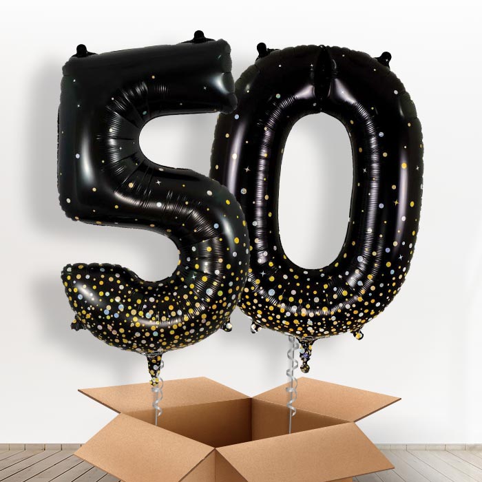 Black and Gold 50 Balloons in a Box - Giant Numbers | Small Indoor Plants