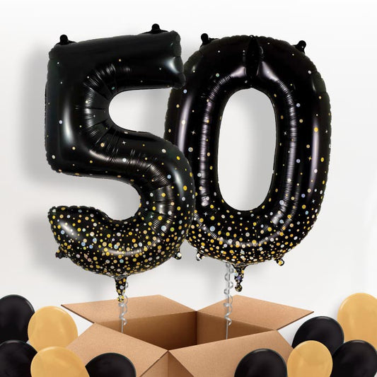 Black and Gold 50 Balloons in a Box - Package | Small Indoor Plants