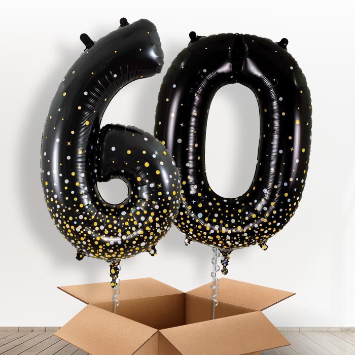 Black and Gold 60 Balloons in a Box - Giant Numbers | Small Indoor Plants