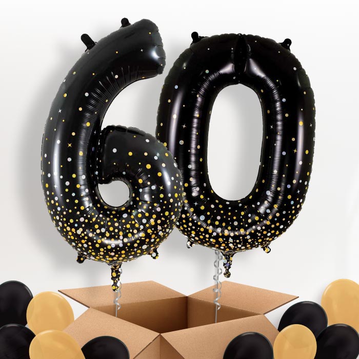 Black and Gold 60 Balloons in a Box - Package | Small Indoor Plants