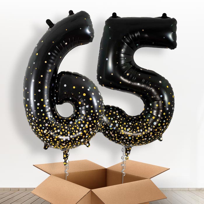 Black and Gold 65 Balloons in a Box - Giant Numbers | Small Indoor Plants