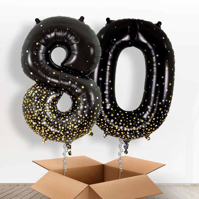 Black and Gold 80 Balloons in a Box - Giant Numbers | Small Indoor Plants